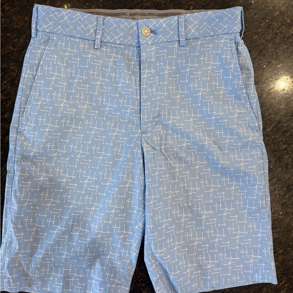 Light Blue and white Printed Men's Golf Shorts